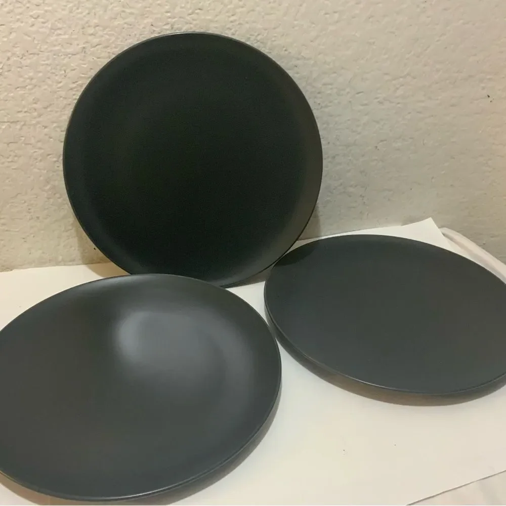 New IKEA 12011 Matte charcoal Gray Dinner Plates 10 inch Discontinued Set Of 3
